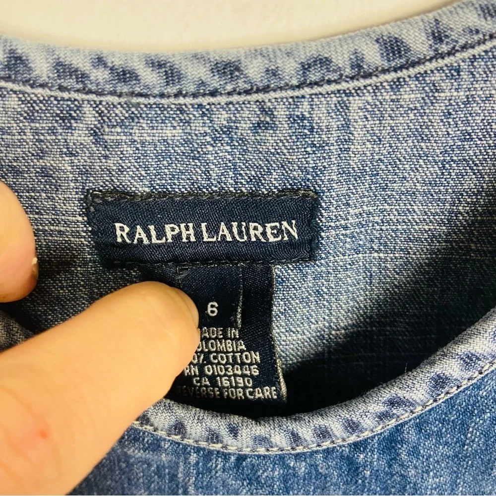 RALPH LAUREN denim jean sleeveless cotton nautical embroidered anchor dress SZ 6